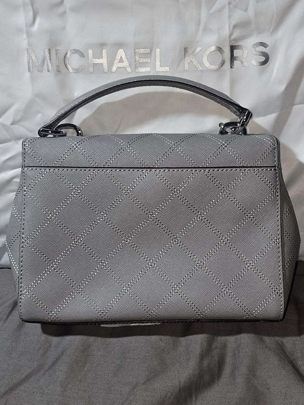 Authentic Michael Kors Gray Quilted Top-Handle Satchel Or Crossbody Bag